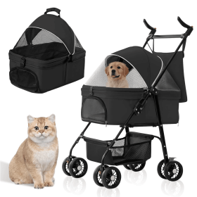 Foldable 4-Wheel Pet Stroller Travel Jogger with Removable Liner