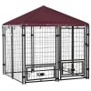 5' x 5' Outdoor Dog Kennel with Rotating Bowl Holders