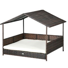 PawHut Rattan Outdoor Dog Bed w/ Canopy | Medium Large Dogs