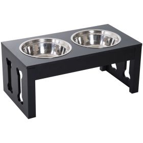 PawHut 23” Elevated Dog Bowl Feeding Station – Decorative Dog Bone Wooden Stand
