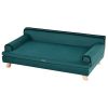 PawHut Large Dog Couch with Washable Cover, Wooden Legs, Soft Couch for Comfort Sleep, Teal