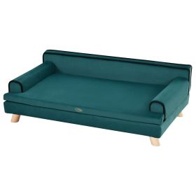 PawHut Large Dog Couch with Washable Cover, Wooden Legs, Soft Couch for Comfort Sleep, Teal