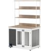 PawHut Dog Crate Furniture for Large Dogs with Storage Shelf, Three Doors, Blackboard & Non-slip Foot Pads, White 39"