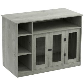 PawHut Elegant Dog Crate Furniture with Storage Gray Lockable Door Pet Cage for Medium Large Dogs 47 x 23.5 x 35