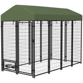 Outdoor Dog Kennel with Rotating Bowl Holders & Waterproof Cover