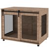 PawHut 39" Dog Crate Furniture, Dog Kennel Furniture End Table with Sliding Barn Door for Large Dogs, Walnut Brown