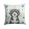 Portuguese Water Dog Coastal Sea Glass Throw Pillow Decorative Indoor Outdoor Accent Cushion for Couch, Bed or Patio, 14Hx14W