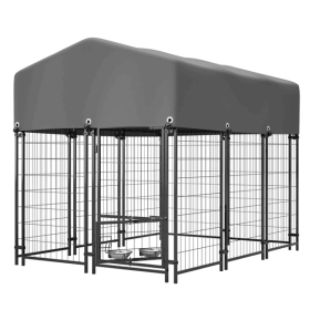 Outdoor Dog Kennel with Roof, Welded Wire Enclosure, Heavy Duty Dog Crate with UV-Resistant Waterproof Cover  4.23' x 5.82' x 4.83'