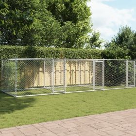 Dog Kennel Grey Galvanized Steel 19.7 x 6.6 x 4.9 ft