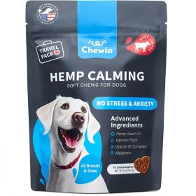 Hemp Сalming Сhews for Storms Separation Fireworks Vet Visits Travel Grooming 70 Treats Beef Flavor Travel Pack