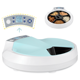 5-Meals Automatic Feeder Dry and Wet Food Dispenser Programmable Timer Portion Control with Voice Recorder 5x270ml
