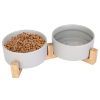 Elevated Ceramic Pet Bowls with Wooden Stand – Stylish & Functional Feeding Solution