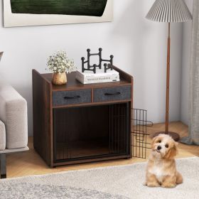 Dog Crate Furniture Indoor with 2 Fabric Drawers End Table