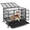Foldable Heavy-Duty Metal Dog Crate with Lockable Rolling Casters and Tray