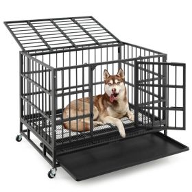 Foldable Heavy-Duty Metal Dog Crate with Lockable Rolling Casters and Tray