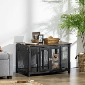Furniture Style Dog Crate End Table with Flip-Top – Decorative Wooden Pet Kennel for Small to Large Dogs, Heavy Duty, Brown & Black