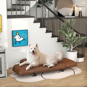PawHut Large Elevated Pet Sofa Couch, Foldable Dog Bed with Faux Leather Cover, Expandable to 52", Brown