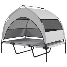 PawHut Elevated Dog Bed with Removable Canopy, Portable Outside Raised Pet Cot with Cooling Pad, Storage Bag, 42" x 30" x 37"