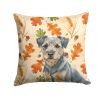 Blue and Tan Border Terrier Heirloom Fall Throw Pillow Decorative Indoor Outdoor Accent Cushion for Couch, Bed or Patio, 14Hx14W
