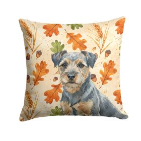 Blue and Tan Border Terrier Heirloom Fall Throw Pillow Decorative Indoor Outdoor Accent Cushion for Couch, Bed or Patio, 14Hx14W