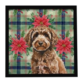 Spanish Water Dog Christmas PoinsettIas Framed Metal Print Bathroom, Kitchen, Office, Home Decor Wall Art Ready to Hang, Square, 8X8