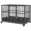 PawHut 48" Heavy Duty Dog Crate Metal Cage Kennel with Lockable Wheels, Double Door and Removable Tray, gray