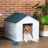 PawHut Plastic Doghouse for Medium and Small Dogs, Water Resistant Puppy Shelter Indoor Outdoor with Door, Easy to Assemble, Blue