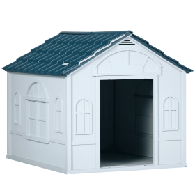 PawHut Plastic Doghouse for Medium and Small Dogs, Water Resistant Puppy Shelter Indoor Outdoor with Door, Easy to Assemble, Blue