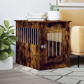 Dog Crate Indoor Furniture Smoked Oak Engineered Wood and Steel With Lock
