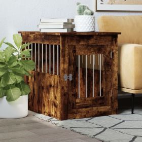 Dog Crate Indoor Furniture Smoked Oak Engineered Wood and Steel Medium With Lock