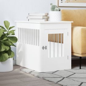 Dog Crate Indoor Furniture White Engineered Wood and Steel Medium With Lock