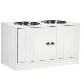 Elevated Dog Bowls for Large Dogs Pet Feeding Station with Stand and Storage, 2 Stainless Steel Food and Water Bowls, White, 23.6" x 11.8" x 14"