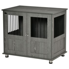 Dog Crate Indoor Furniture with Lockable Magnetic Door, Adjustable Feet for Small & Medium Dogs Grey