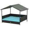 Outdoor Doghouse Wicker Dog Bed with Soft Cushion Washable Cover, for Medium Large Dogs Indoor Outdoor, Blue