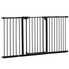 Door Dog Gate and Barrier Indoor for Stairs Includes 7", 8", 12" Extensions Kit, 30 Inch Tall Pressure-Mounted Safety Gate Black