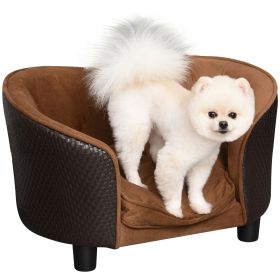 Dog Sofa with Removable Washable Cushion, Elevated Pet Sofa for Miniature Dogs, White