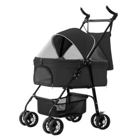 1Pc 4-Wheels Pet Stroller Foldable Carrier Strolling Cart Travel Jogger Pet Stroller With Removable Liner Storage Basket For Dog Cat