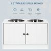 Elevated Dog Bowls for Large Dogs Pet Feeding Station with Stand and Storage, 2 Stainless Steel Food and Water Bowls, White, 23.6" x 11.8" x 14"
