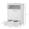 PawHut Pet Feeder Station with Storage, Dog Food Storage Container with 2 Raised Dog Bowls, White
