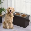 Raised Dog Feeding Station with 2 Stainless Steel Bowls Storage