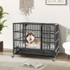 Foldable Heavy-Duty Metal Dog Crate with Lockable Rolling Casters and Tray