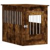 Dog Crate Indoor Furniture Smoked Oak Engineered Wood and Steel With Lock