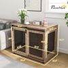 PawHut 39" Dog Crate Furniture, Dog Kennel Furniture End Table with Sliding Barn Door for Large Dogs, Walnut Brown