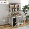 PawHut Dog Crate Furniture for Large Dogs with Storage Shelf, Three Doors, Blackboard & Non-slip Foot Pads, White 39"