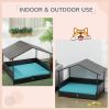 Outdoor Doghouse Wicker Dog Bed with Soft Cushion Washable Cover, for Medium Large Dogs Indoor Outdoor, Blue