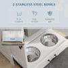 PawHut Dog Feeding Station, Dog Food Storage Cabinet with Hidden Dog Bowls, Adjustable Panel, Hooks for Medium Sized Dogs, White