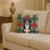 Greater Swiss Mountain Dog Christmas PoinsettIas Throw Pillow Decorative Indoor Outdoor Accent Cushion for Couch, Bed or Patio, 14Hx14W