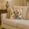 Blue and Tan Border Terrier Heirloom Fall Throw Pillow Decorative Indoor Outdoor Accent Cushion for Couch, Bed or Patio, 14Hx14W