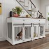 Large Dog Crate Furniture Style for 2 Dogs, Wooden Kennel with 2 Drawers, Divider and Sliding Door 63''