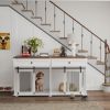 Large Dog Crate Furniture Style for 2 Dogs, Wooden Kennel with 2 Drawers, Divider and Sliding Door 63''